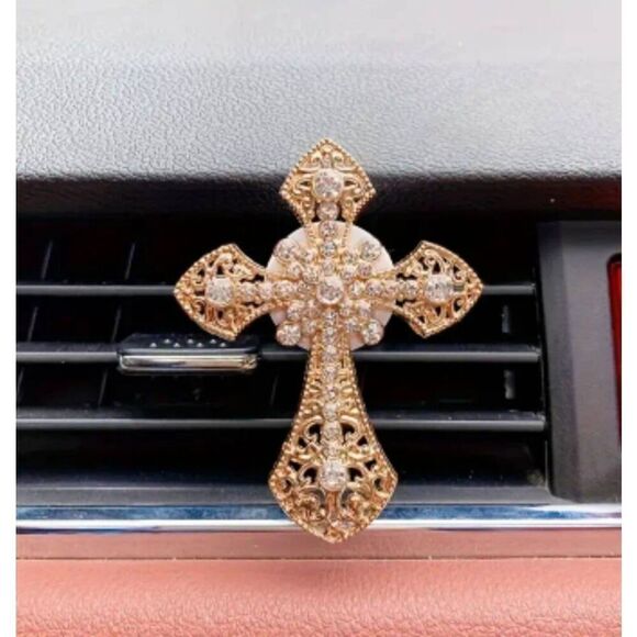 Sophisticated Gold Cross Car Vent Clip - Picture 1 of 3